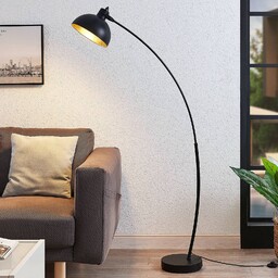 Łukowa lampa podłogowa Lindby Phileas, czarno-złoty, metal, 155