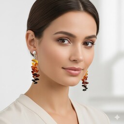 Pakamera Bursztyn OMBRE, srebro 925, długie kolczyki gronka