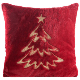Poszewka bożonarodzeniowa futrzana bordowa z haftowaną choinką PSWA-281