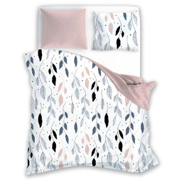Pościel bawełniana biało-pudrowa w liście PER-180