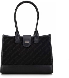 Klasyczna torebka na ramię z materiałową wstawką czarna