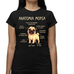 Anatomia mopsa - damska koszulka na prezent