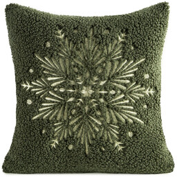 Poszewka bożonarodzeniowa pluszowa ciemnozielona z haftowanym płatkiem śniegu