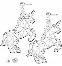 Kolczyki Srebrne Wkrętki 925 Ogromne Jednorożce Blaszka Origami