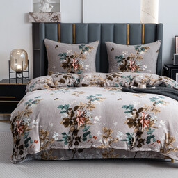 Pościel dwustronna z MIKROFIBRY-MIŚ szara w kwiaty PEK-132