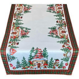 Bieżnik bożonarodzeniowy prostokątny w skrzaty i bałwanki OS325-01