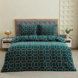 Pościel dwustronna z MIKROFIBRY-MIŚ zielona w geometryczny wzór