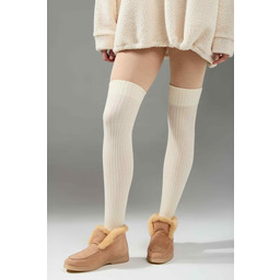 Zakolanówki damskie bawełniane prążkowane kremowe L1946 Rib Kleo