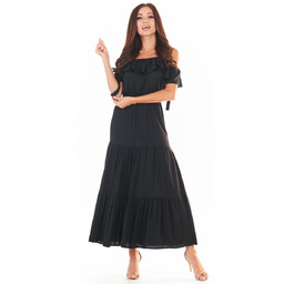 Czarna Długa Sukienka w Hiszpańskim Stylu