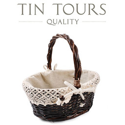 BRĄZOWY OWALNY KOSZYK WIKLINOWY Z MATERIAŁEM 25x20x11/25 cm