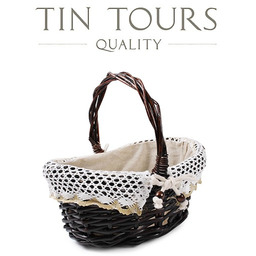 BRĄZOWY OWALNY KOSZYK WIKLINOWY Z MATERIAŁEM 25x20x10/13/25 cm