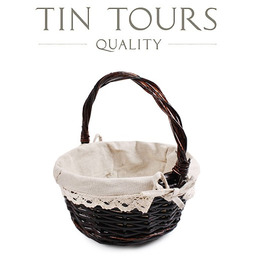 BRĄZOWY KOSZYK WIKLINOWY Z MATERIAŁEM - OKRĄGŁY