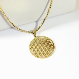 Naszyjnik złoty symbol Mandala stal chirurgiczna