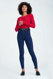 Granatowe spodnie damskie jeansowe z wysoki stanem