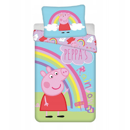 Świnka Peppa Pościel Dziecięca 140x200 70x90 Tęczowy Motyw