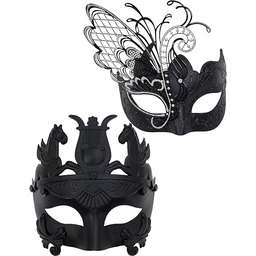 Czarny motyl maska damska i grecki wojownik męska