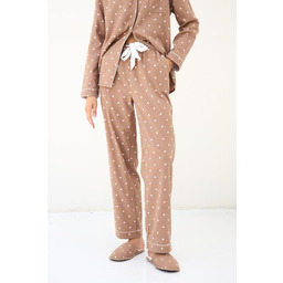 Długie spodnie damskie z flaneli bawełnianej w serduszka