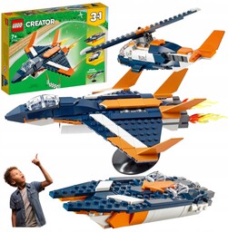 Lego Creator 3W1 Samolot Odrzutowiec naddźwiękowy Helikopter Motorówka