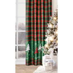Zasłona bożonarodzeniowa welwetowa w kratę i choinki ZKOF-17