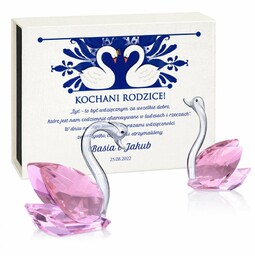 Łabędzie kryształowe w pudełku z nadrukiem dla rodziców