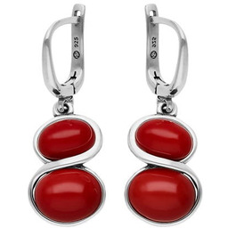 Srebrne kolczyki gładkie z czerwonymi kamieniami - Koral
