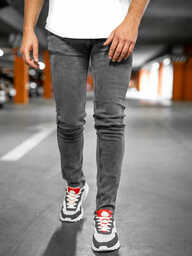 Grafitowe spodnie jeansowe męskie slim fit Denley 6597