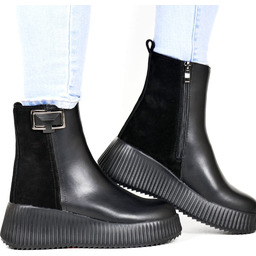 Damskie Botki Skórzane na Koturnie Filippo 7268 Czarne