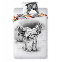 Pościel Bawełniana 140x200 70x90 Zebra Czarno-Biała Zwierzęcy Motyw