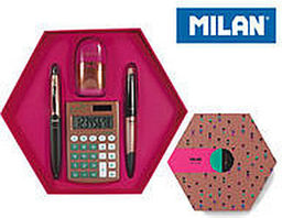 Zestaw upominkowy/komplet MILAN COPPER temperówko-gumka/długopis/ołówek automatyczny/kalkulator różowy /08739/