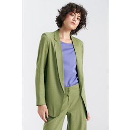Zielona Dłuższa Marynarka Damska Lniana
