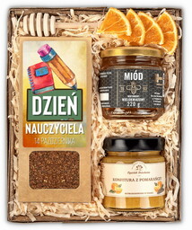 Prezent na dzień nauczyciela kosz prezentowy miód herbata