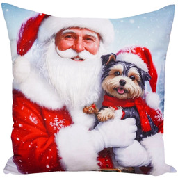 Poszewka bożonarodzeniowa kolorowa w york teriera i mikołaja