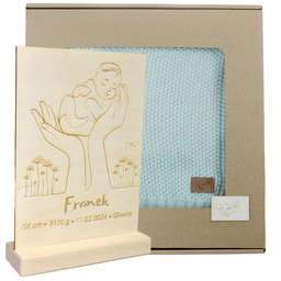 Kocyk Koc Bambusowy Zestaw Chrzest Roczek Metryczka Grawer