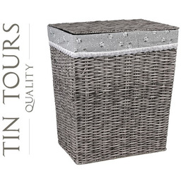 SZARY KOSZ NA PRANIE Z TECHNORATTANU Z MATERIAŁEM