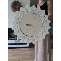 Pakamera Duży zegar boho, drewniany,naturalny, chwosty, 60 cm