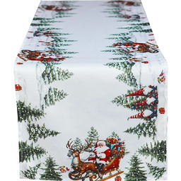Bieżnik bożonarodzeniowy prostokątny biały z nadrukiem św Mikołaja