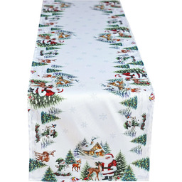 Bieżnik bożonarodzeniowy prostokątny biały z nadrukiem Świętego Mikołaja