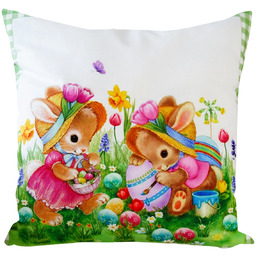 Poszewka welurowa wielkanocna zielona w zajączki, pisanki