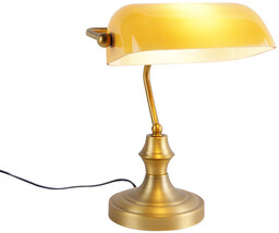 QAZQA Klasyczna lampa notariusza brązowa z bursztynowym szkłem