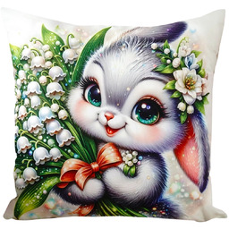 Poszewka welurowa wielkanocna biała w królika z bukietem