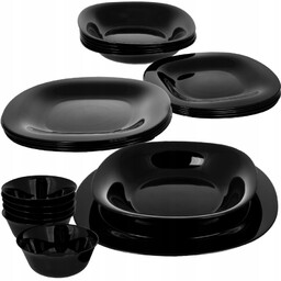 Komplet Zestaw Serwis Obiadowy Czarny 24EL Kwadratowe Talerze