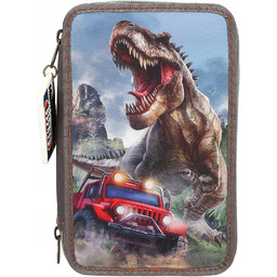 Piórnik trzykomorowy z wyposażeniem Dino World New World