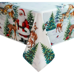 Obrus bożonarodzeniowy prostokątny biały z nadrukiem Świętego Mikołaja
