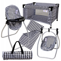 Zestaw dla lalek Łóżeczko pościel Krzesełko do karmienia