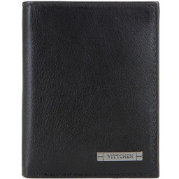 Męski portfel skórzany z metalowym logo pionowy czarno-granatowy