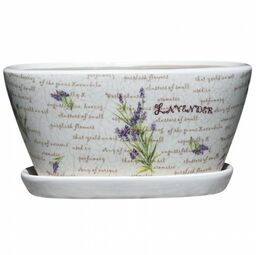 Podłużna owalna doniczka ceramiczna z podstawką Polnix Lavender
