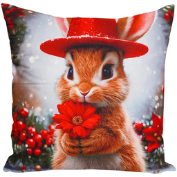 Poszewka bożonarodzeniowa kolorowa w królika w kapeluszu