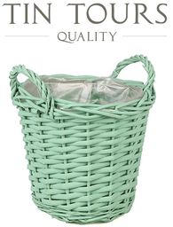 ZIELONY KOSZ WIKLINOWY Z UCHWYTAMI 23x23x21/26h cm