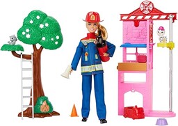 Barbie Strażaczka Zestaw do zabawy z remizą strażacką,