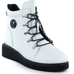 Skórzane botki damskie na koturnie białe Filippo DBT7416